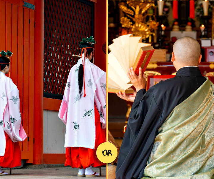Shinto and Buddhism religion practiced in Japan.