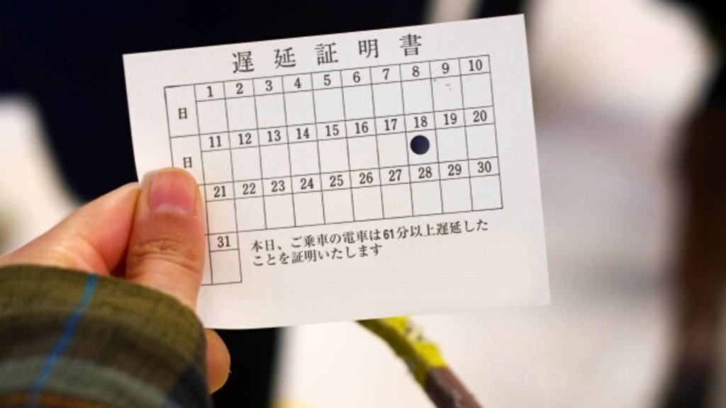 Being late slip distributed to people in Japan