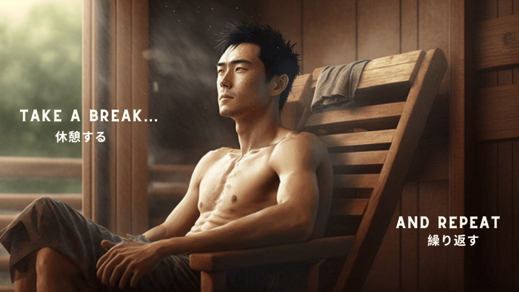 A Japanese boy taking a break from Sauna ready to repeat, new buzzword